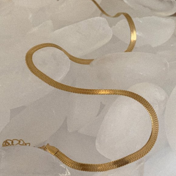 Gold Herringbone Necklace, Gold Snake Chain Necklace, Layered Necklace Gold - Picture 5 of 6